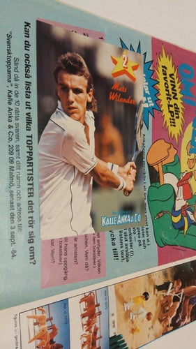 Kalle Anka 1984 nr 33 med idolbild nr 2 Mats Wilander boketiketter på fliken. VG