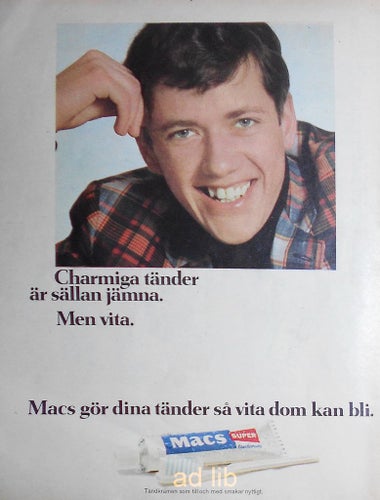 MACS SUPER - GÖR DINA TÄNDER VITA TIDNINGSANNONS, REKLAM 1967