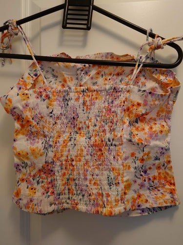 H&M vit, orange, lila topp, storlek S