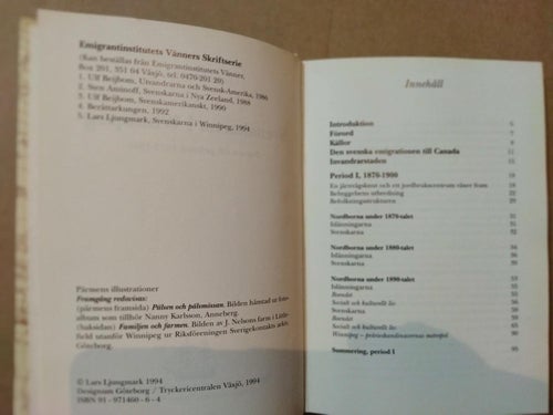 Svenskarna i Winnipeg av Lars Ljungmark. bok. Very Fine+