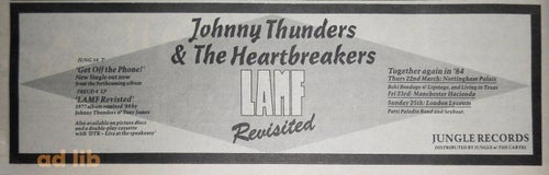 JOHNNY THUNDERS & THE HEARTBREAKERS, 2 ST. PRESSKLIPP 1984