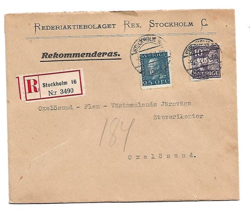 Rekbrev STOCKHOLM 16 9.3.27 till Oxelösund Järnvägar