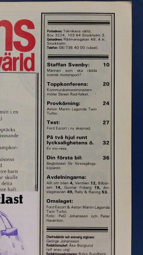 Teknikens Värld nr 21 1980: Aston Martin Lagonda, Ford Escort, Mazda 323, Metro