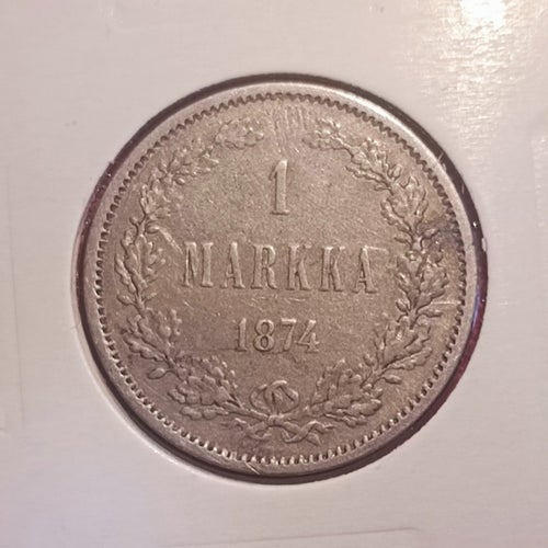1 markka silver Finland 1874 ,under Russian oppression,some patina