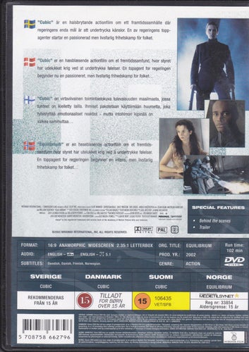 DVD / Equilibrium / Christian Bale, Emily Watson, Thye Diggs / Nära Nyskick