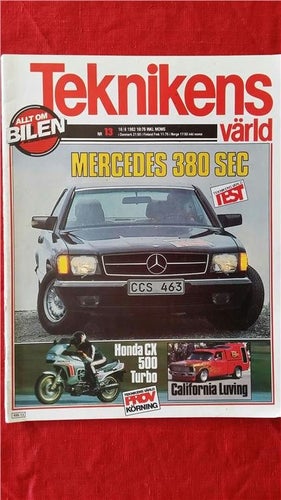 Teknikens Värld nr 13 1982: Honda CX 500 Turbo, test Mercedes 380 SEC (C126)