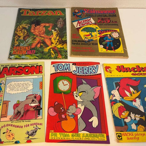 Serietidningar & album – Tarzan, Stålmannen, Tom & Jerry, Hacke, Larson