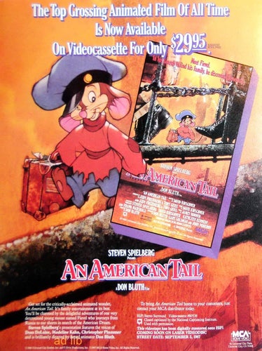 STEVEN SPIELBERG PRESENTS - AN AMERICAN TAIL, TIDNINGSANNONS 1987