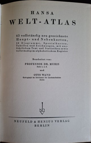 Hansa Welt Atlas 1933