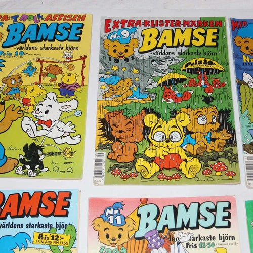 BAMSE SERIETIDNINGAR 8st - Bamsepaket från 1991-1995 - se foton för titlar!