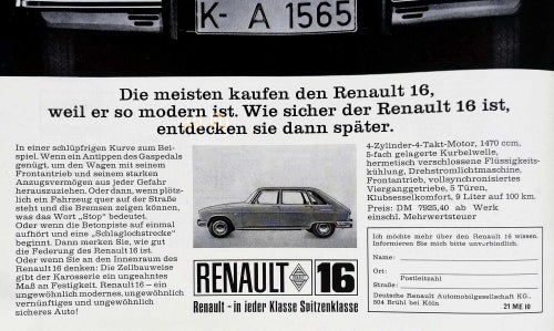 RENAULT 16, STOR REKLAMANNONS 1968
