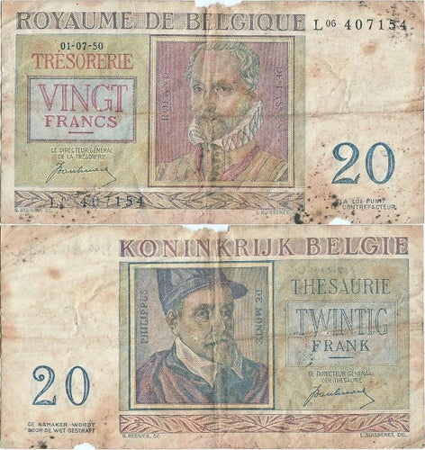 1950 (1 July), 20 Francs - Belgium | P-132a