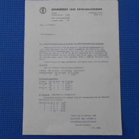 Brev till medlemmarna från Kronoberg Läns speceri- & livsmedelshandlareförening