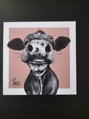 Stort konstkort (21x21) Ko av Matilda Skoglund (rosa)