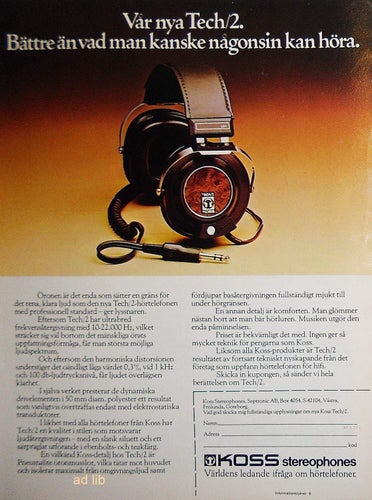 KOSS - STEREOPHONES TECH 2, HI-FI TIDNINGSANNONS 1977