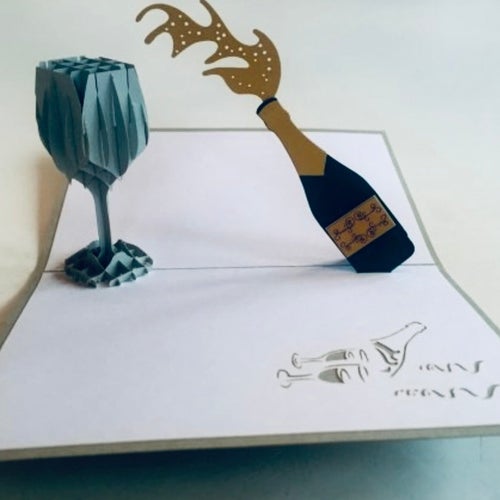 3D Pop Up Gratulationskort - Champagne
