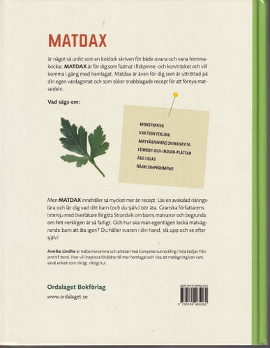 Bok Matdax. Kokbok för jäktade småbarnsföräldrar av Annika Lindhe