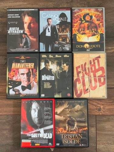 8 DVD-filmer Action/Äventyr: Fight Club,Casino Royale,Don Quixote,Diamantfeber,