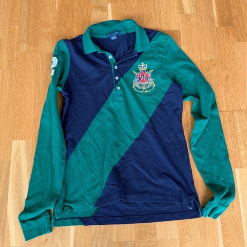 Ralph Lauren mörkblå, grön pikétröja, storlek L