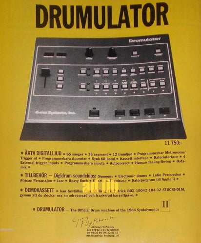 DRUMULATOR 1984 TRUMMASKIN TIDNINGSANNONS 1984