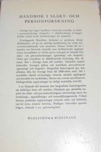 Handbok i släkt- och personforskning av Bengt Hildebrand W&W 1977