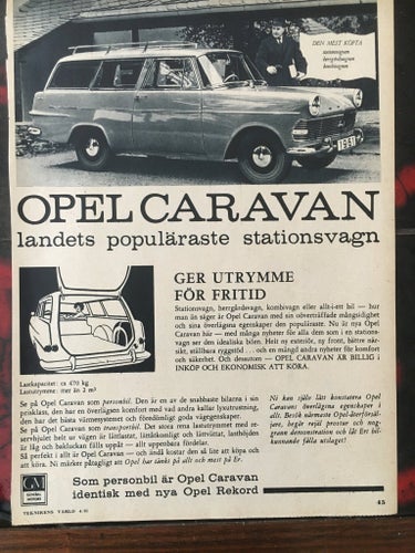 Opel Caravan 1961 Reklam annons