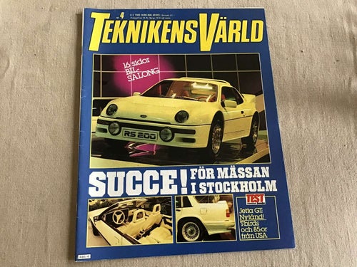 TEKNIKENS VÄRLD NR 4 1985 RALLY,MERCEDES 300 SL,JETTA GT,BILSALONG STOCKHOLM