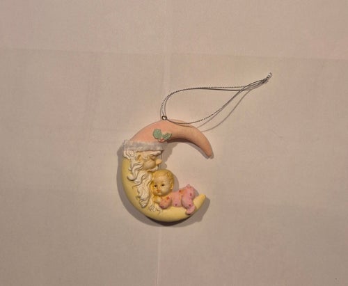 Hängande prydnad Måne med Baby i rosa Ny