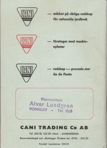 Broschyr CANI jordbruksredskap 1962