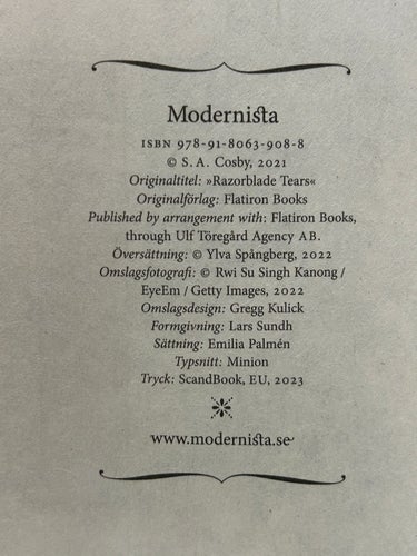 Rakbladstårar av S. A. Cosby, bok, Very Good plus