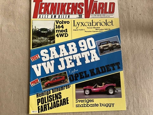TEKNIKENS VÄRLD NR 20 1984 VOLVO 164,SAAB 90,VW JETTA,OPEL KADETT,MERCEDES 500