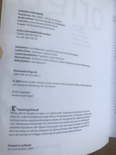 Matematik Origo 3b, Attila Szabo m.fl., 2013