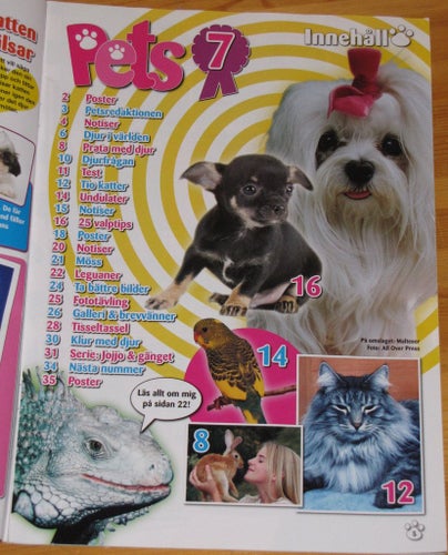 PETS djur tidning nr 7 djurtidning hund katt delfiner delfin affisch barn tonår
