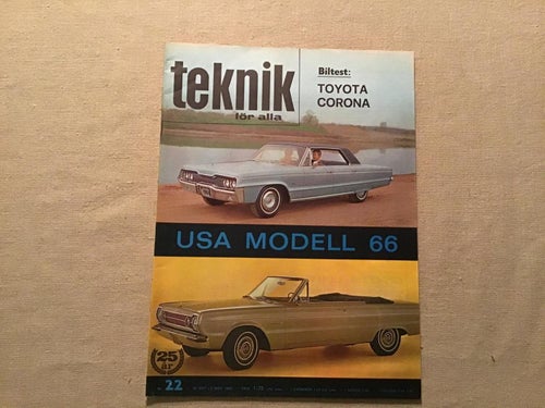 TEKNIK FÖR ALLA NR 22 1965 USA BILAR,TOYOTA CORONA,FORMULA VEE,DYKARKLOCKA