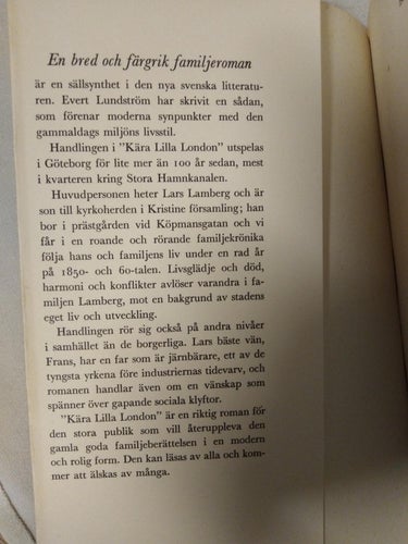 Kära lilla London en roman om det gamla Göteborg av Evert Lundström. bok. 1970