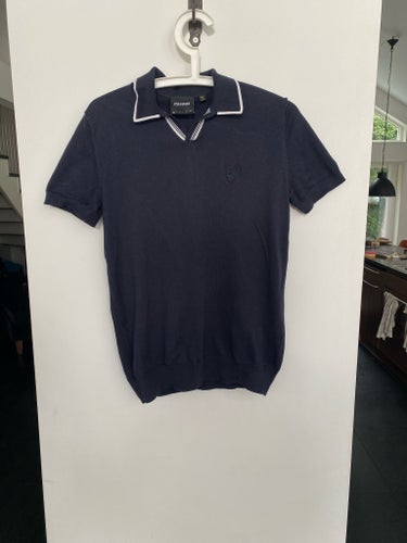 Lyle & Scott mörkblå finstickad pikétröja, storlek XS