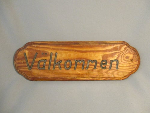Vintage Retro Välkommen Skylt i trä, hand snidade