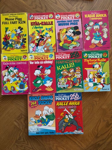 10 st Kalle Ankas Pocket nr 22, 23, 26, 28, 34, 35, 36, 74, 76 & 118 – Disney