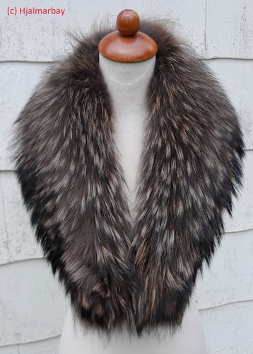 ÄKTA PÄLSKRAGE 115x20 SJUBB RACCOON Päls Krage Pälskappa Pälsjacka Rävpäls Räv