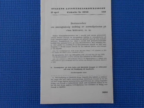 Statens livsmedelskommission cirkulär 3080 23 april 1948