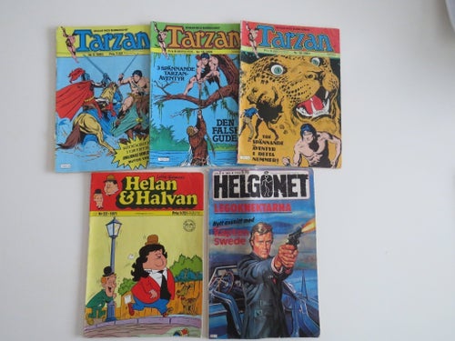 SERIETIDNINGAR- 5 ST RETRO - TARZAN, HELGONET,HELAN-SE SPEC.ÅRTAL- BEG.- SAMLARE