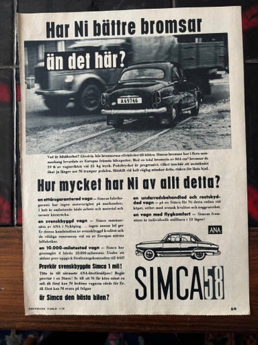 Reklam för Simca 58 annons