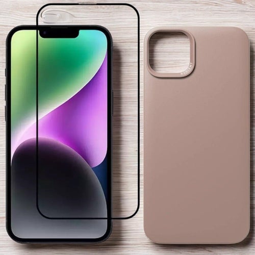 [Paket] Nudient iPhone 14 Plus - Rosa Skal + 9H Härdat Glas Skärmskydd