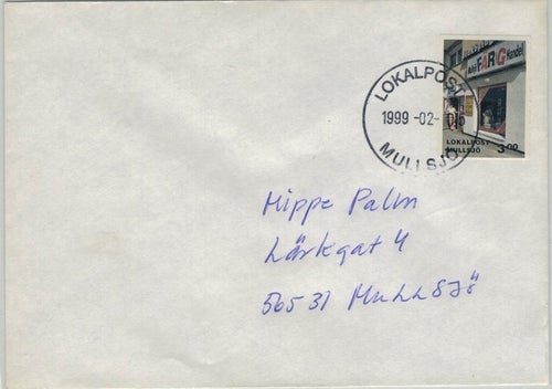 Mullsjö Lokalpost nr 20 Mullsjö Färghandel på brev 1999