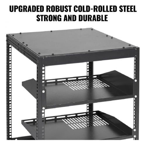 VEVOR 12U Serverrack med hjul – Justerbart djup 58–102 cm – 4 stolpar