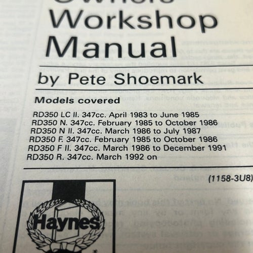 YAMAHA RD350 YPVS Twins Workshop Manual, 1983-1995