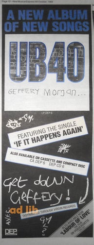 UB40 - GEFFERY MORGAN TIDNINGSANNONS, AD 1984