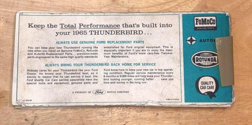 1965 Ford Thunderbird Registered Owner´s Manual