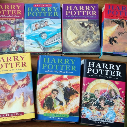 Harry Potter bokpaket komplett på engelska, några förstautgåvor
