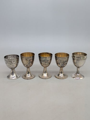 Samling äldre äggkoppar i metall med stämplar - 1900-tal , Påsk , Påskägg